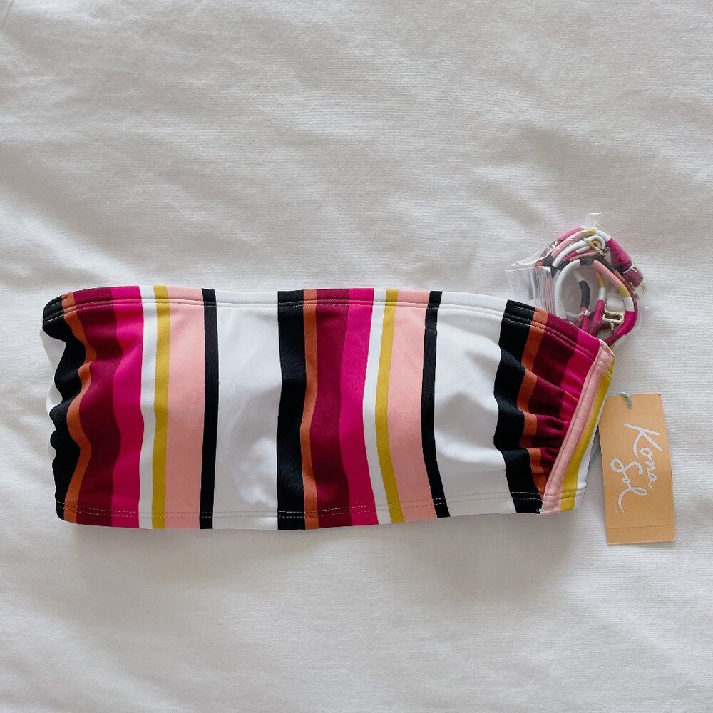 Kona Sol NWT Striped bikini top small bandeau swimsuit women's bathing suit - Picture 2 of 6